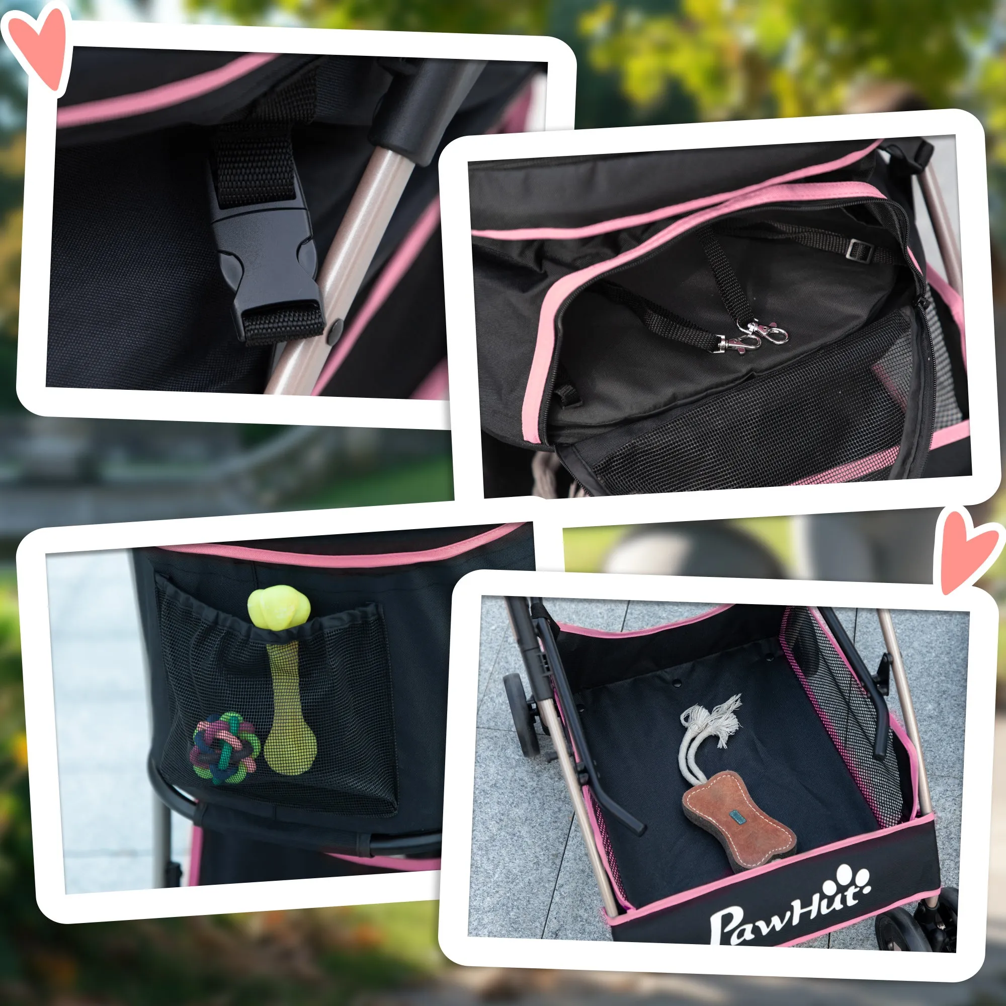 3 In 1 Detachable Pet Stroller, for Extra Small and Small Dogs - Pink