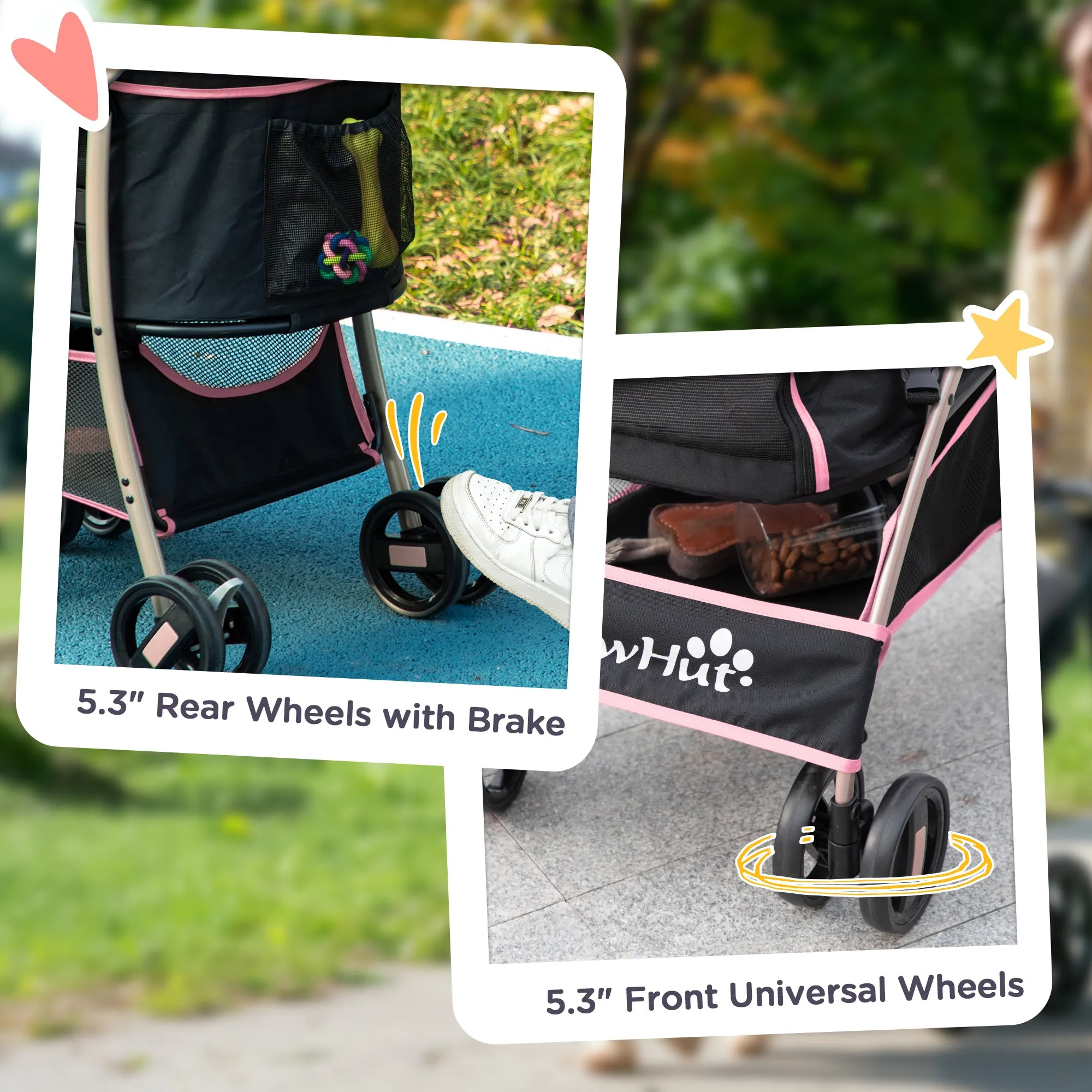 3 In 1 Detachable Pet Stroller, for Extra Small and Small Dogs - Pink