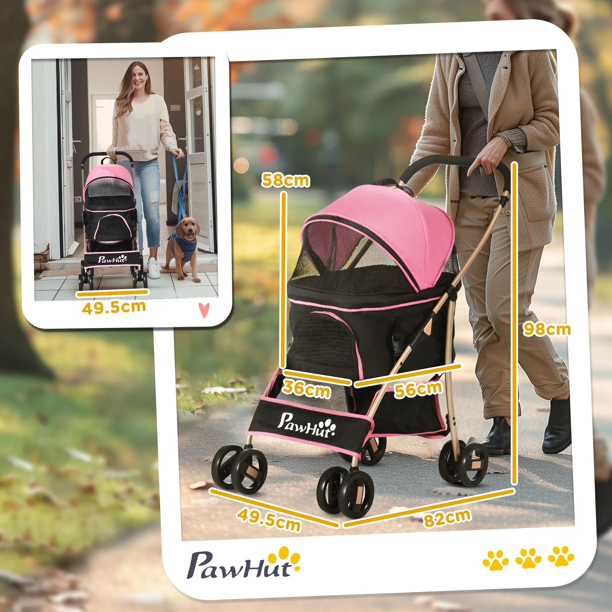 3 In 1 Detachable Pet Stroller, for Extra Small and Small Dogs - Pink
