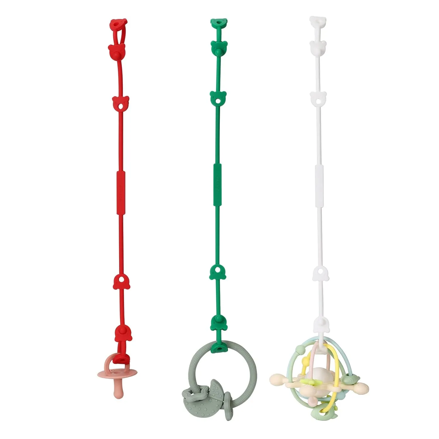3 Pack Toy Safety Straps, Stretchable Silicone Pacifier Chains, Adjustable Baby Bottle Toy Teethers Harness Strollers Straps for High Chair, Cribs, Car Seat, Shopping Trolley, Christmas Gift