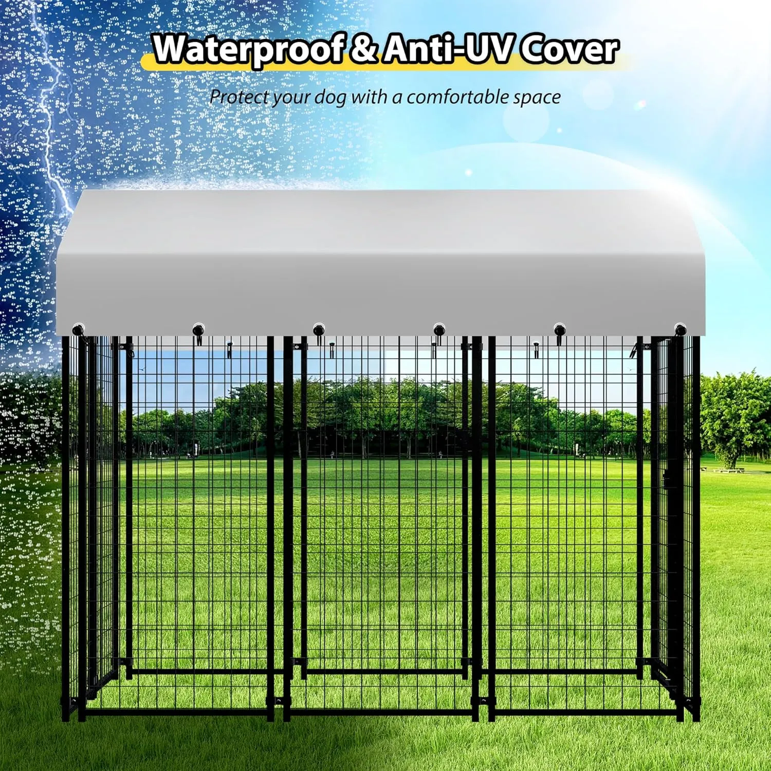 6'x4'x6' Large Outside Dog Kennel,Indoor Outdoor Dog Run Animal Enclosure Dog Pen House with Roof Cover Heavy Duty Welded Wire Steel Dog Playpen Fence Without Feeding Door
