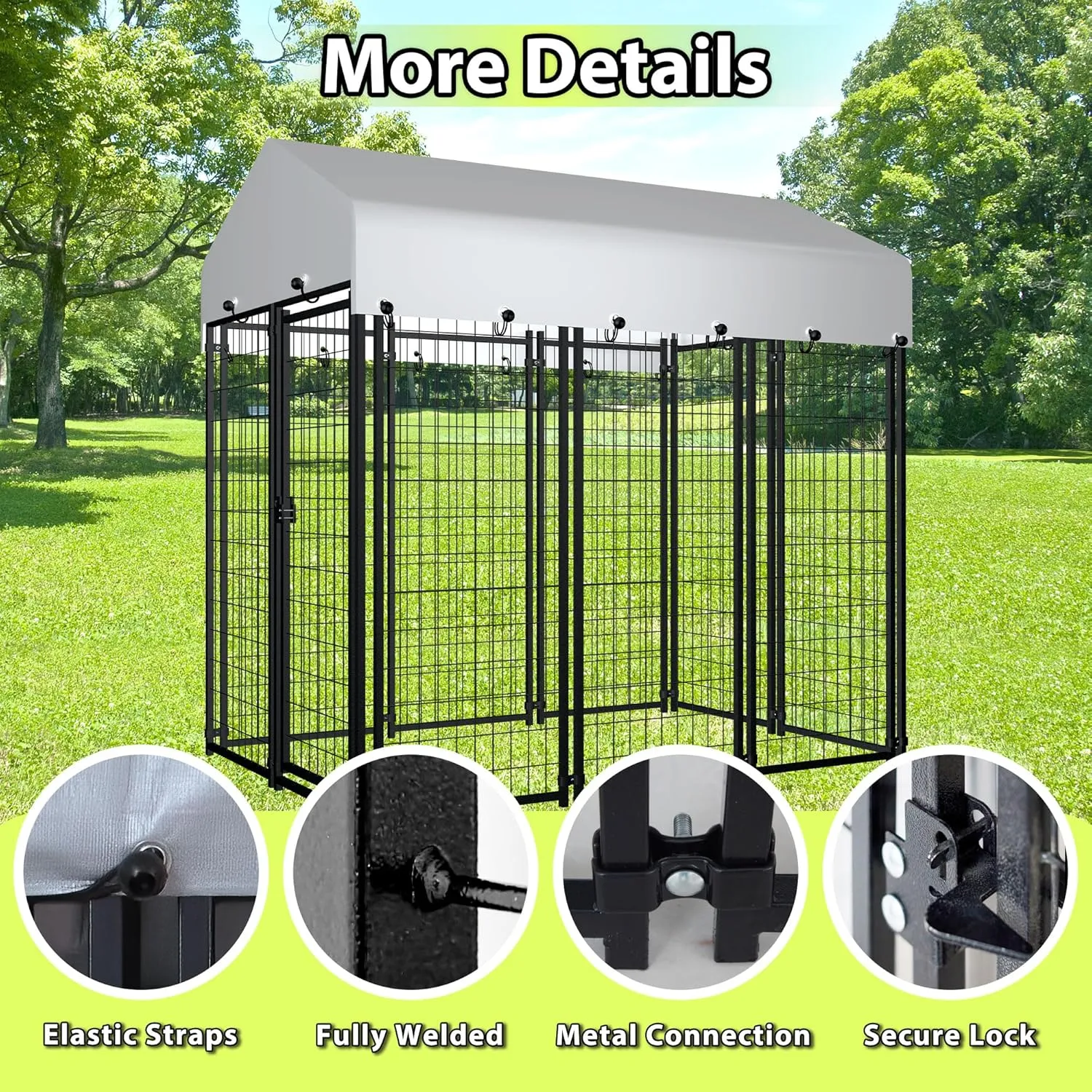 6'x4'x6' Large Outside Dog Kennel,Indoor Outdoor Dog Run Animal Enclosure Dog Pen House with Roof Cover Heavy Duty Welded Wire Steel Dog Playpen Fence Without Feeding Door