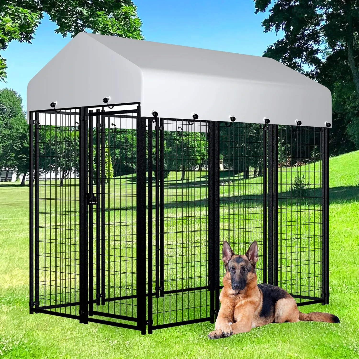 6'x4'x6' Large Outside Dog Kennel,Indoor Outdoor Dog Run Animal Enclosure Dog Pen House with Roof Cover Heavy Duty Welded Wire Steel Dog Playpen Fence Without Feeding Door