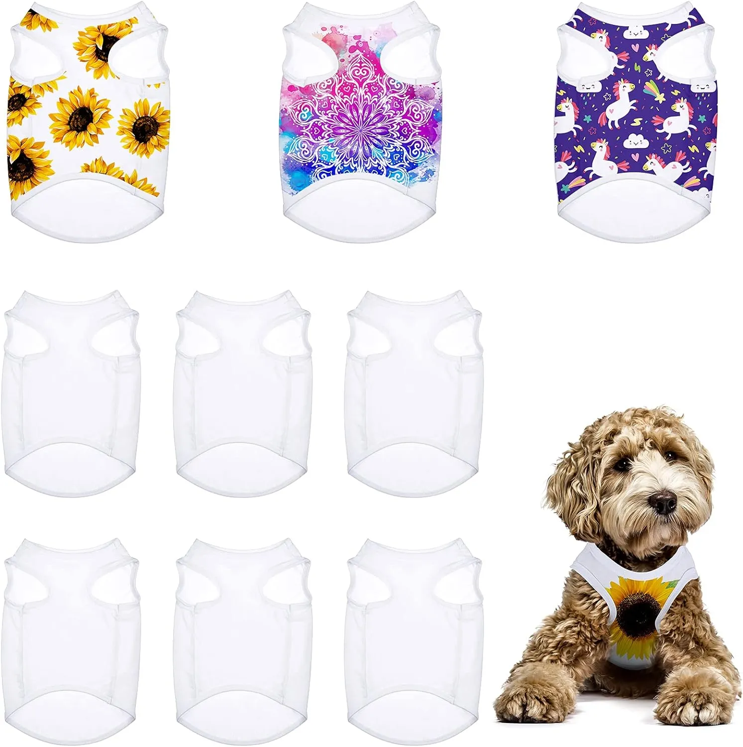 8 Pieces Sublimation Blank Dog Shirt, Heat Transfer Dog Apparel Pajamas, Heat Press Lightweight Puppy Vest, Cool Breathable Clothes for Small Medium Wearing(L)