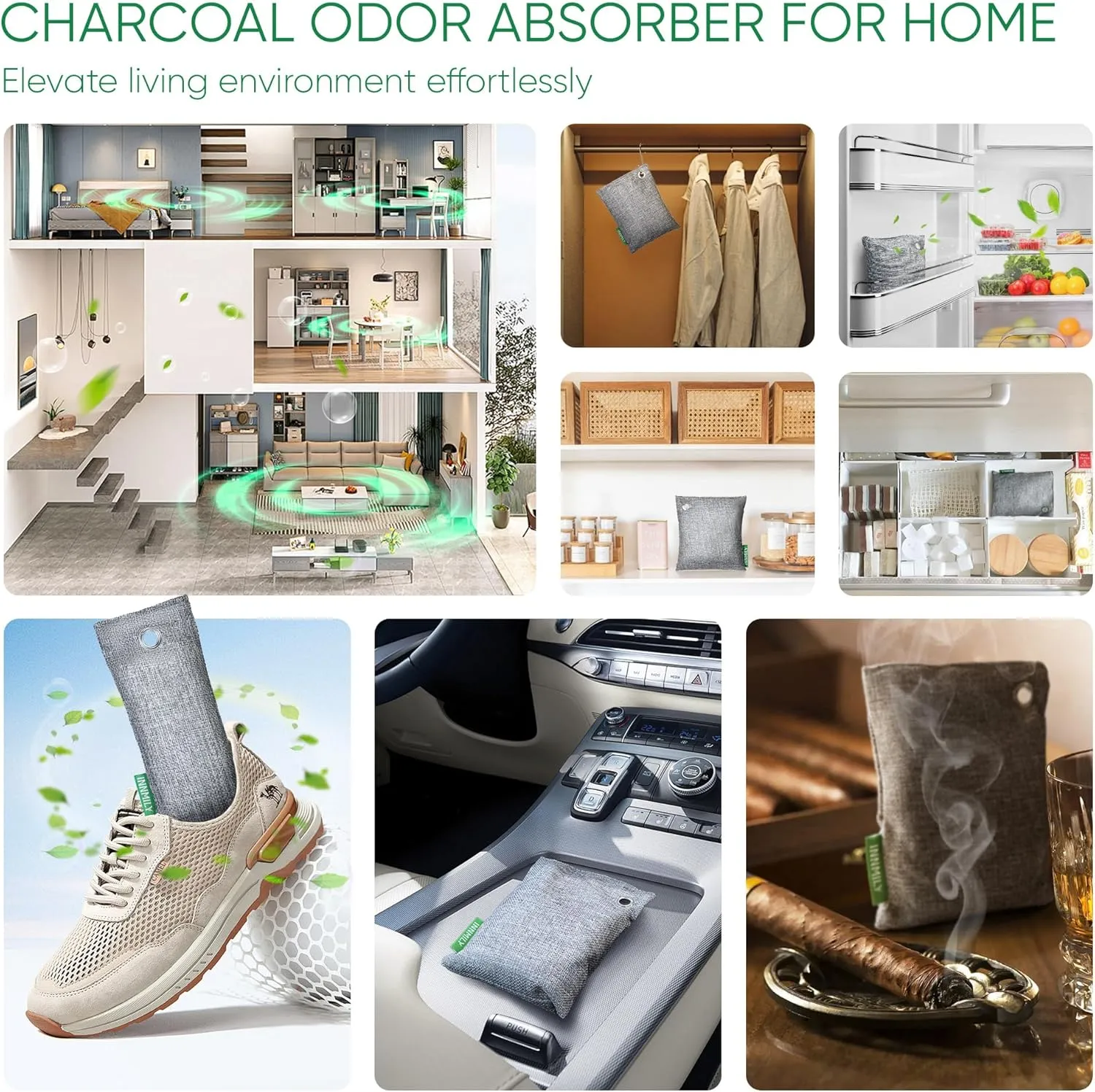Activated Charcoal Odor Absorber, 6 Pack Natural Shoe Odor Eliminator, Bamboo Charcoal Air Purifying Bags, Sneaker Deodorizer and Moisture Absorbers for Clean Footwear, Shoe Odor Remover