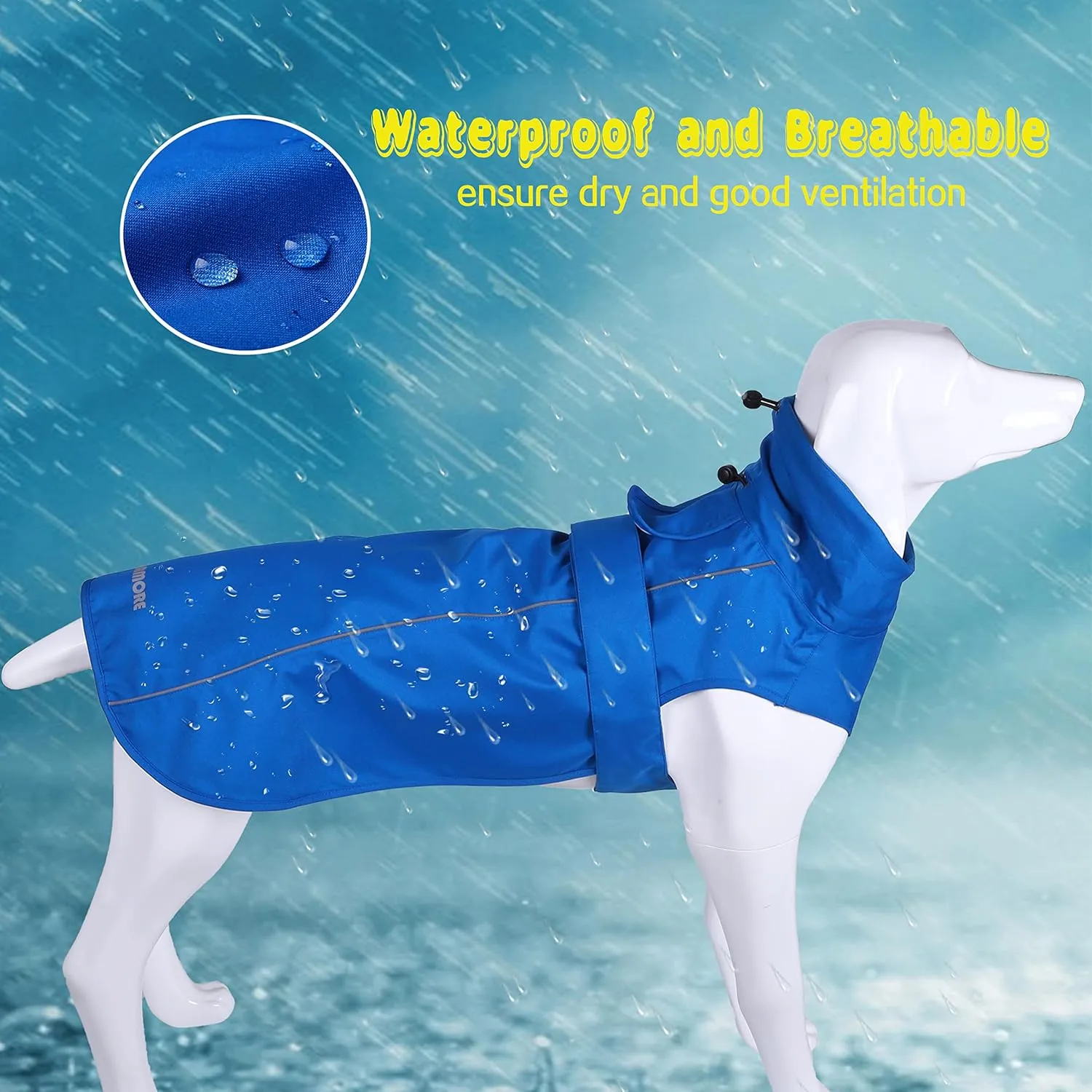 Adjustable Waterproof Dog Raincoat for Dogs,Lightweight Pet Rain Jacket Puppy Clothes with Reflective Strip for Small Medium Large Dogs (Blue, Large)