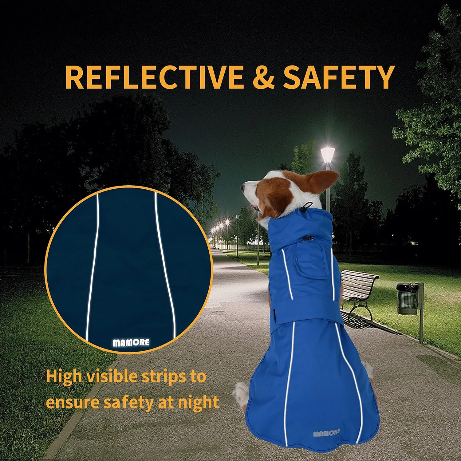 Adjustable Waterproof Dog Raincoat for Dogs,Lightweight Pet Rain Jacket Puppy Clothes with Reflective Strip for Small Medium Large Dogs (Blue, Large)