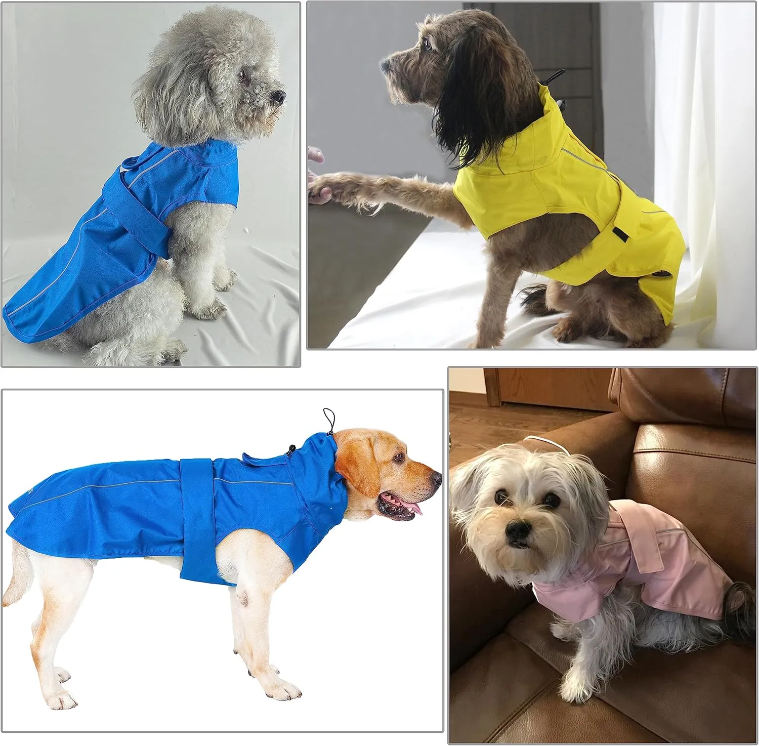 Adjustable Waterproof Dog Raincoat for Dogs,Lightweight Pet Rain Jacket Puppy Clothes with Reflective Strip for Small Medium Large Dogs (Blue, Large)