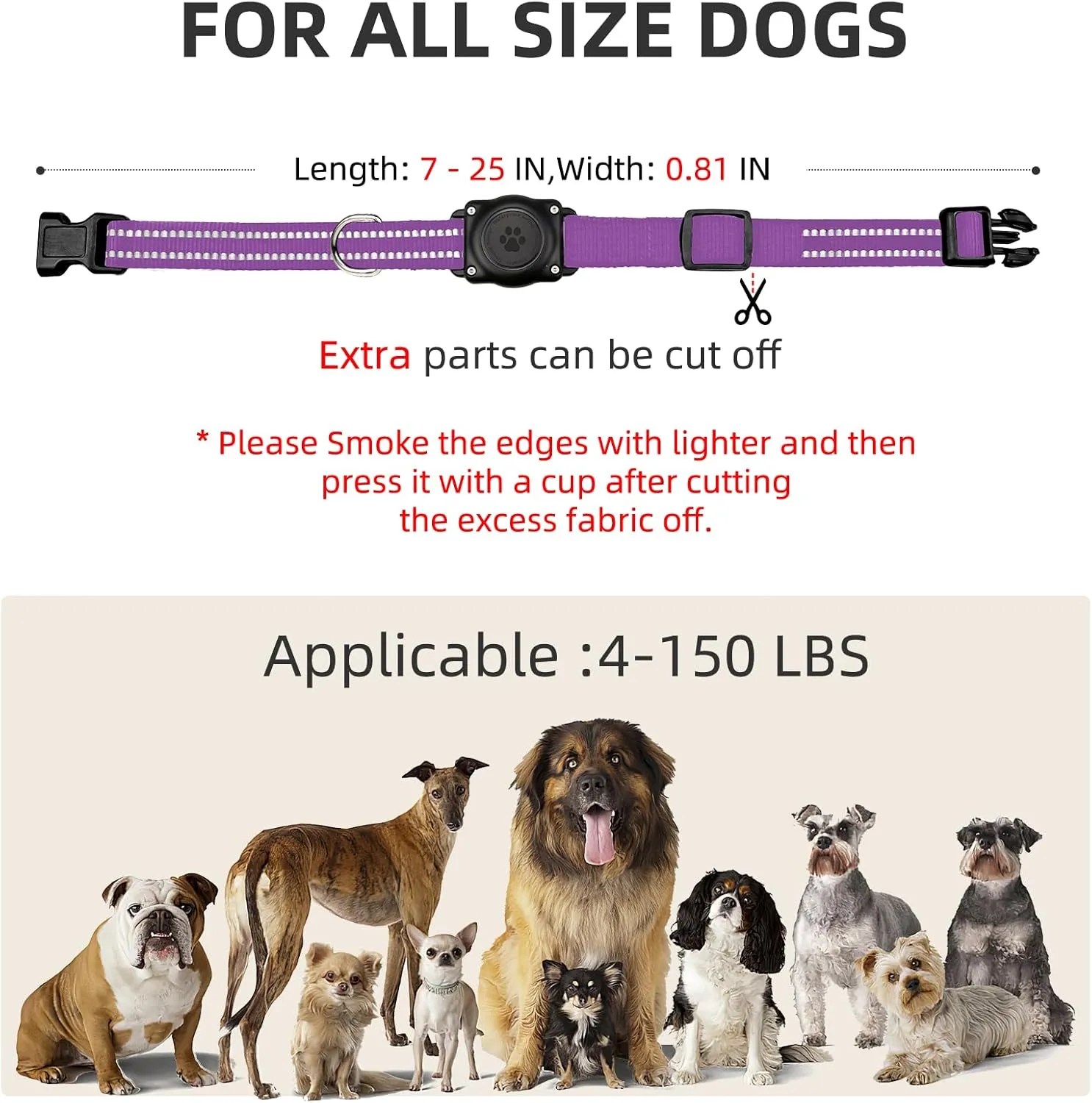 Airtag Dog Collar, 100% Waterproof Integrated Apple Air Tag Dog Collars, Reflective GPS Dog Collar with Hard PC AirTag Holder Case for Small Medium Large Dog (Purple)