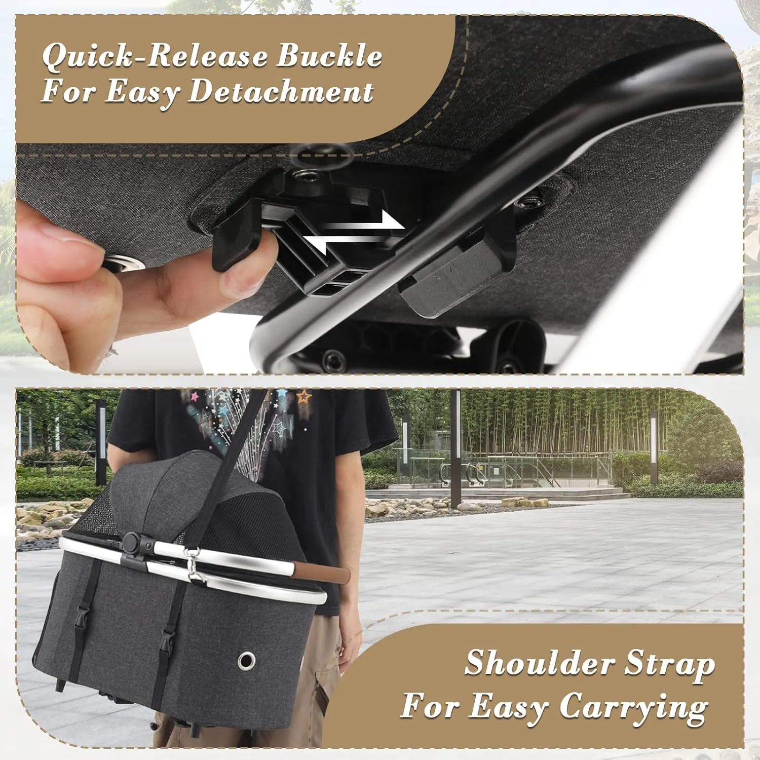 Athena collection Dog Stroller for Small/Medium Dogs,Foldable Pet Stroller with Detachable Carrier,Lightweight Cat Stroller up to 33lbs(Dark Gray)