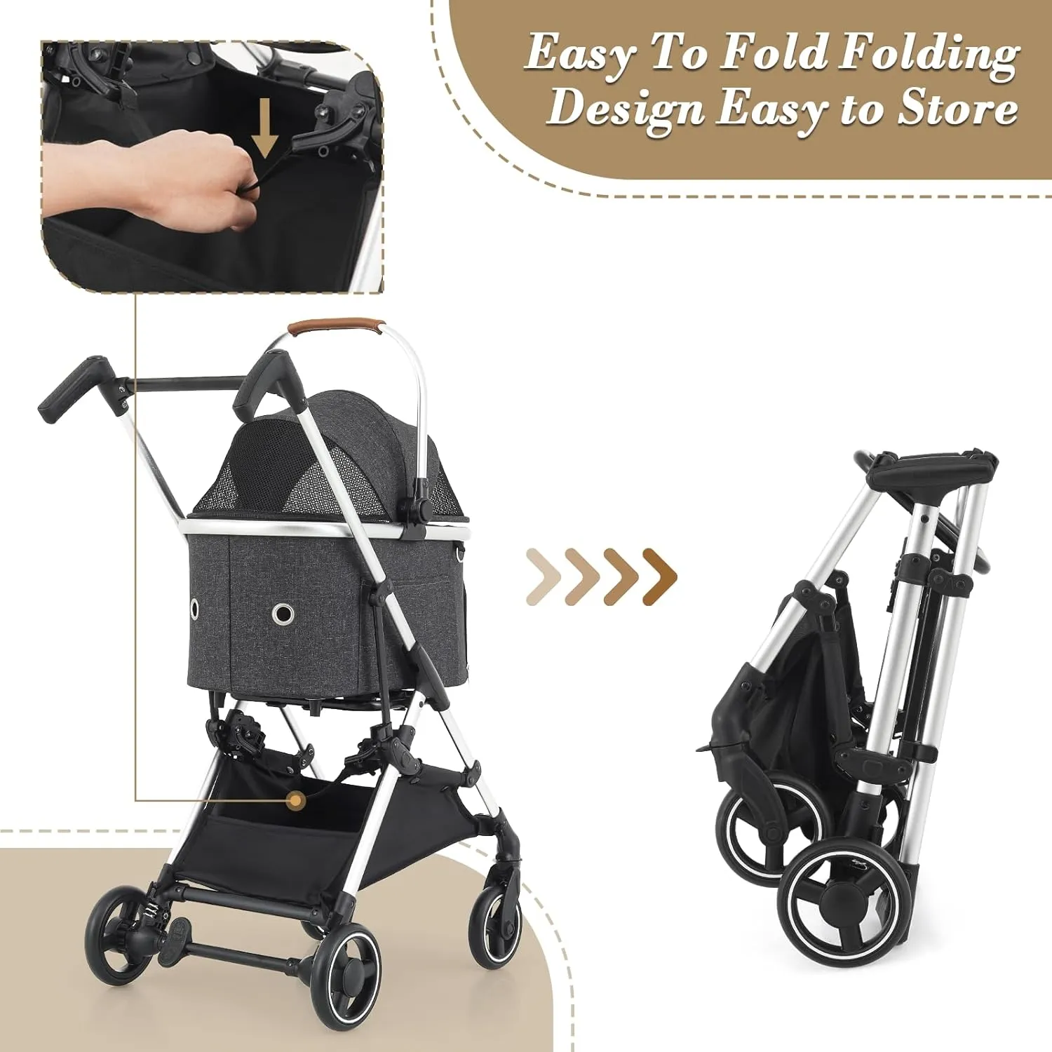 Athena collection Dog Stroller for Small/Medium Dogs,Foldable Pet Stroller with Detachable Carrier,Lightweight Cat Stroller up to 33lbs(Dark Gray)