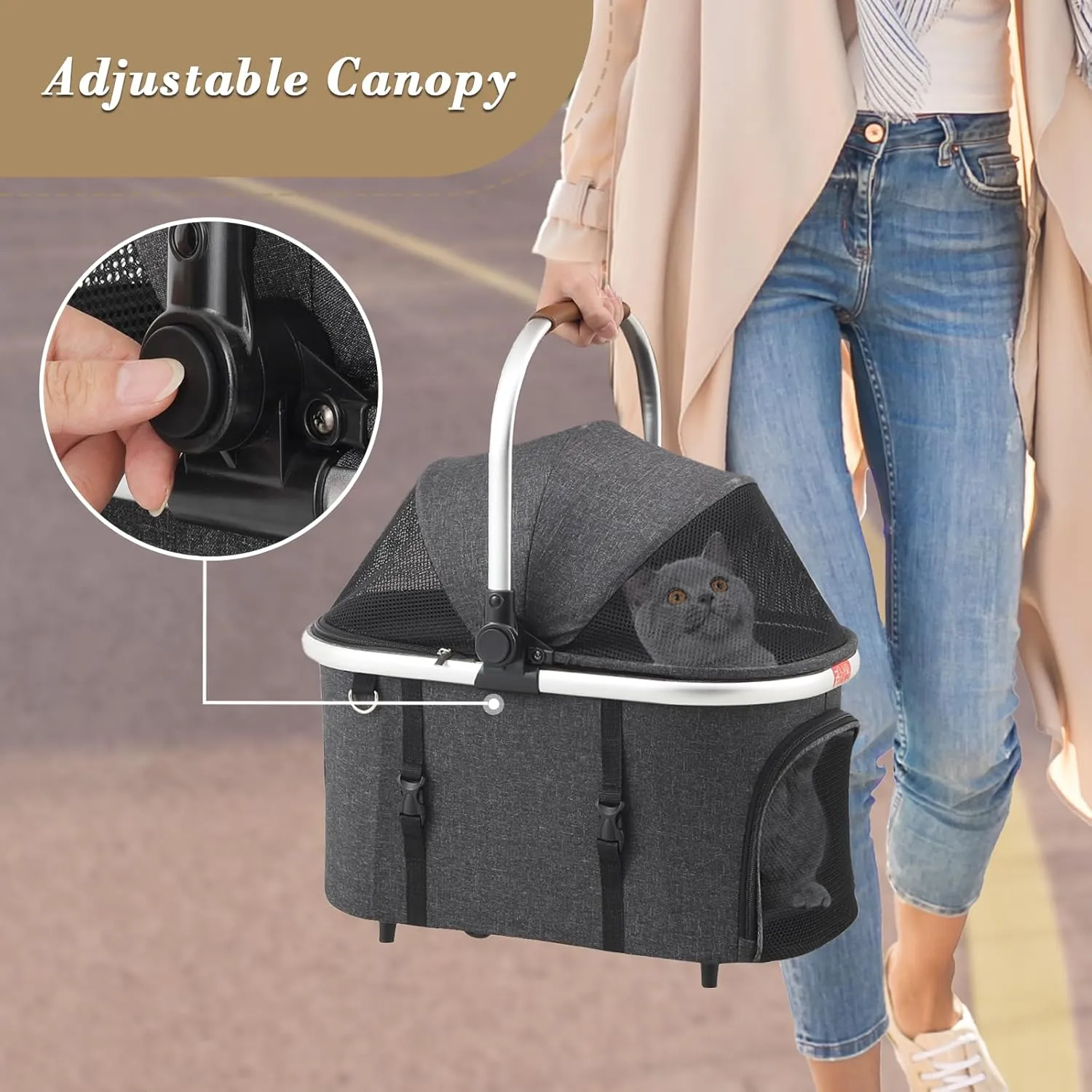Athena collection Dog Stroller for Small/Medium Dogs,Foldable Pet Stroller with Detachable Carrier,Lightweight Cat Stroller up to 33lbs(Dark Gray)