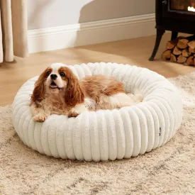 Bedsure Donut Medium Dog Bed - Washable Faux Fur with Corduroy Fleece & Anti Slip Bottom, Round Pet Bed with Removable Cover, Cream, 30x30x8 inches