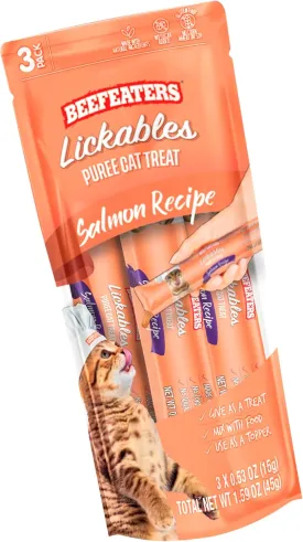 Beefeaters Cat Treats Salmon Recipe Lickable Puree 1.59oz (12-Pack)  Salmon, Grain-Free, Taurine-Enriched, Ideal for Training & Interactive Feeding