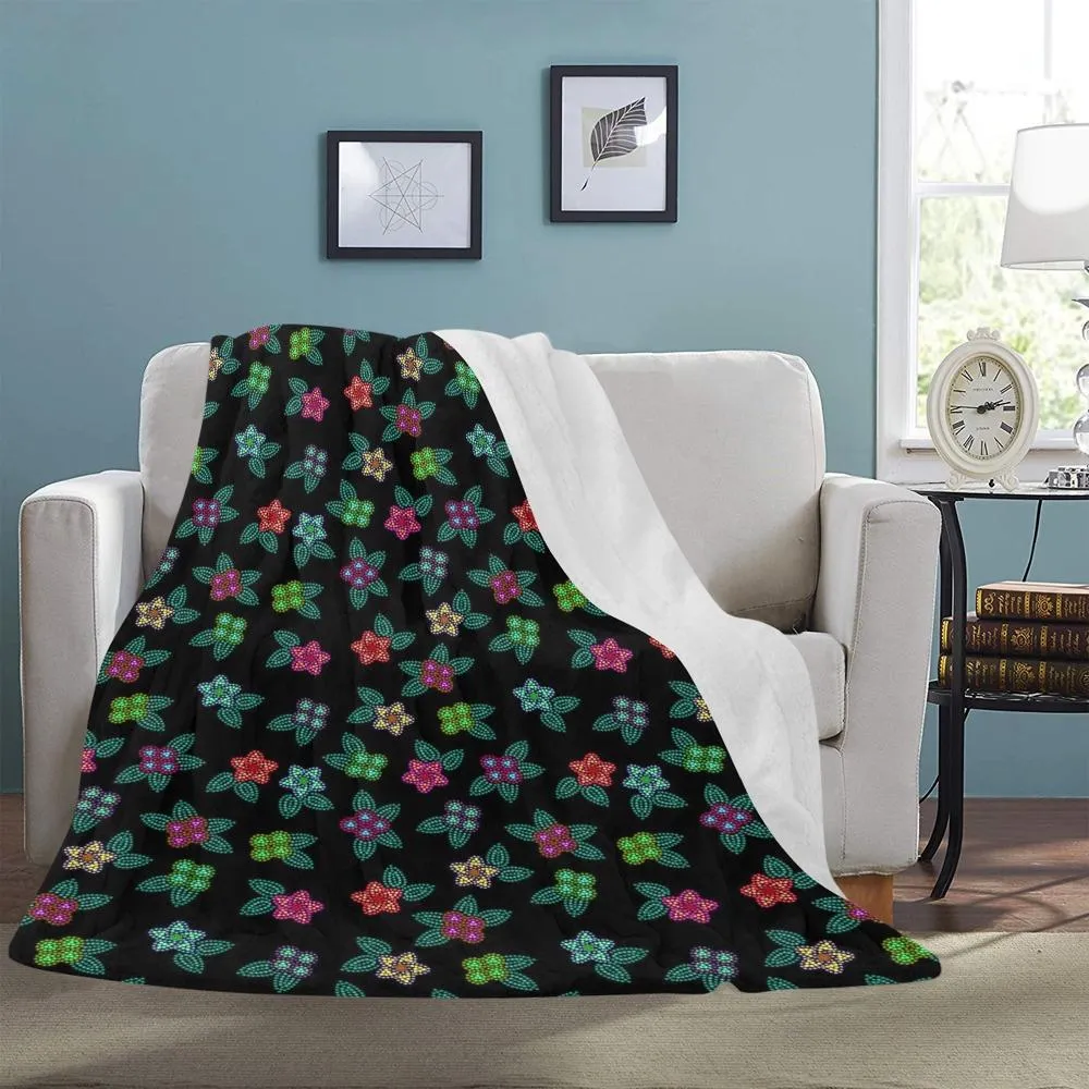 Berry Flowers Black Ultra-Soft Micro Fleece Blanket 60"x80"