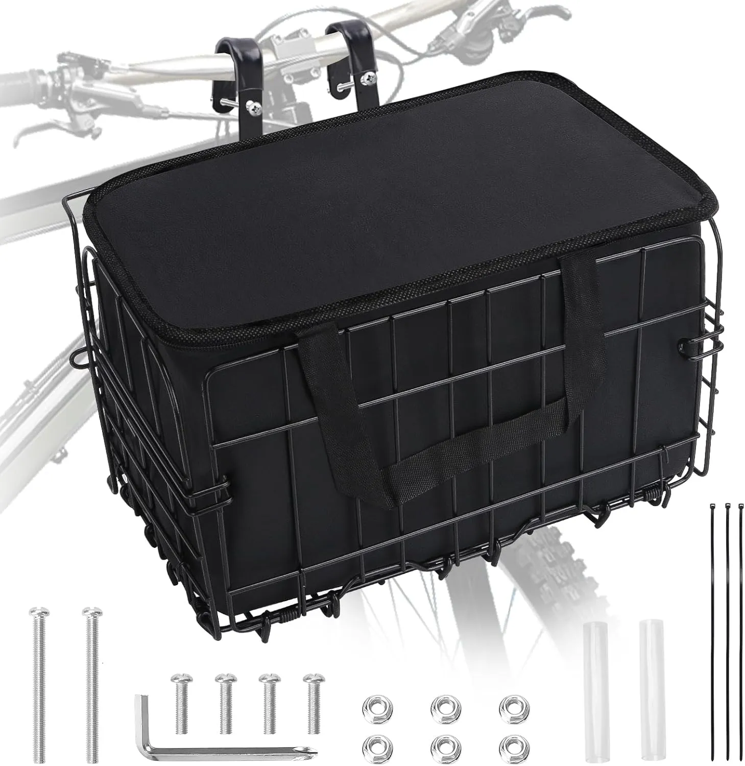Bike Basket, Foldable Bicycle Basket with Removable Liner Bag, Large Quick Release Design Metal Bike Basket for Carrying Dogs, Pets, Fruit, Groceries, Ebike Bicycle Accessories