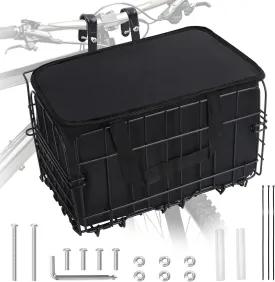 Bike Basket, Foldable Bicycle Basket with Removable Liner Bag, Large Quick Release Design Metal Bike Basket for Carrying Dogs, Pets, Fruit, Groceries, Ebike Bicycle Accessories
