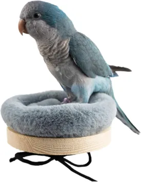 Bird Perch Stand Platform with Warm Cotton Cushion, Wood Parrot Perch for Pet Parrot, Budgies, Parakeet, Cockatiels, Conure, Lovebirds, Rat, Mouse Cage (Small, Grey)