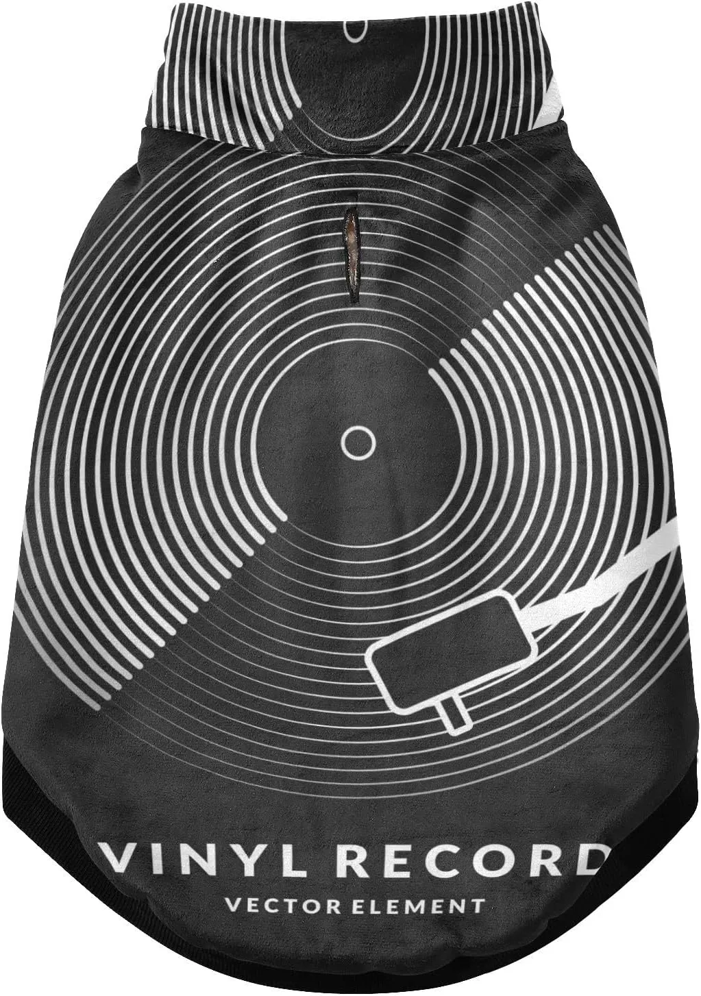 Black White Vinyl Record CD Player for Music on Dark Pet Winter Vest Coat with Hanging Holes, Windproof Fleece Extra Warm Dog Cat Jacket Sweater Clothes Apparel for Cold Weather XXS