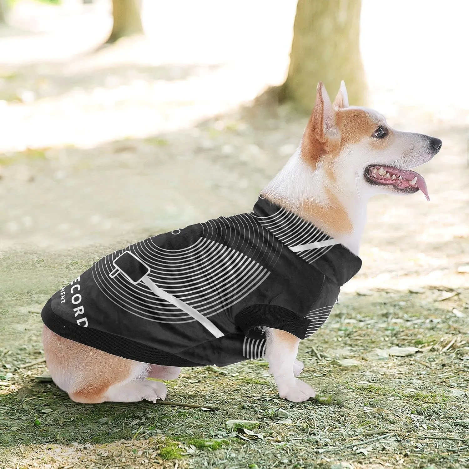 Black White Vinyl Record CD Player for Music on Dark Pet Winter Vest Coat with Hanging Holes, Windproof Fleece Extra Warm Dog Cat Jacket Sweater Clothes Apparel for Cold Weather XXS