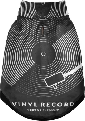 Black White Vinyl Record CD Player for Music on Dark Pet Winter Vest Coat with Hanging Holes, Windproof Fleece Extra Warm Dog Cat Jacket Sweater Clothes Apparel for Cold Weather XXS