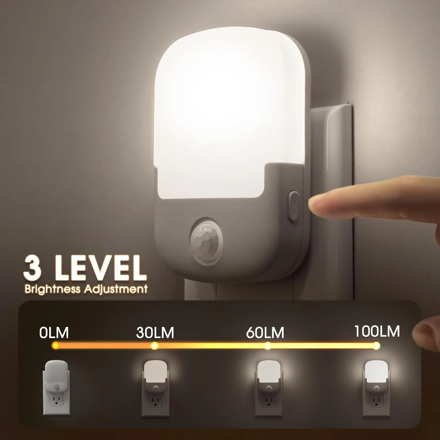 Briignite Motion Sensor Dusk to Dawn Night Light 2Pack, Dimmable LED Night Light for Kids, Plug into Wall for Bedroom, Living Room