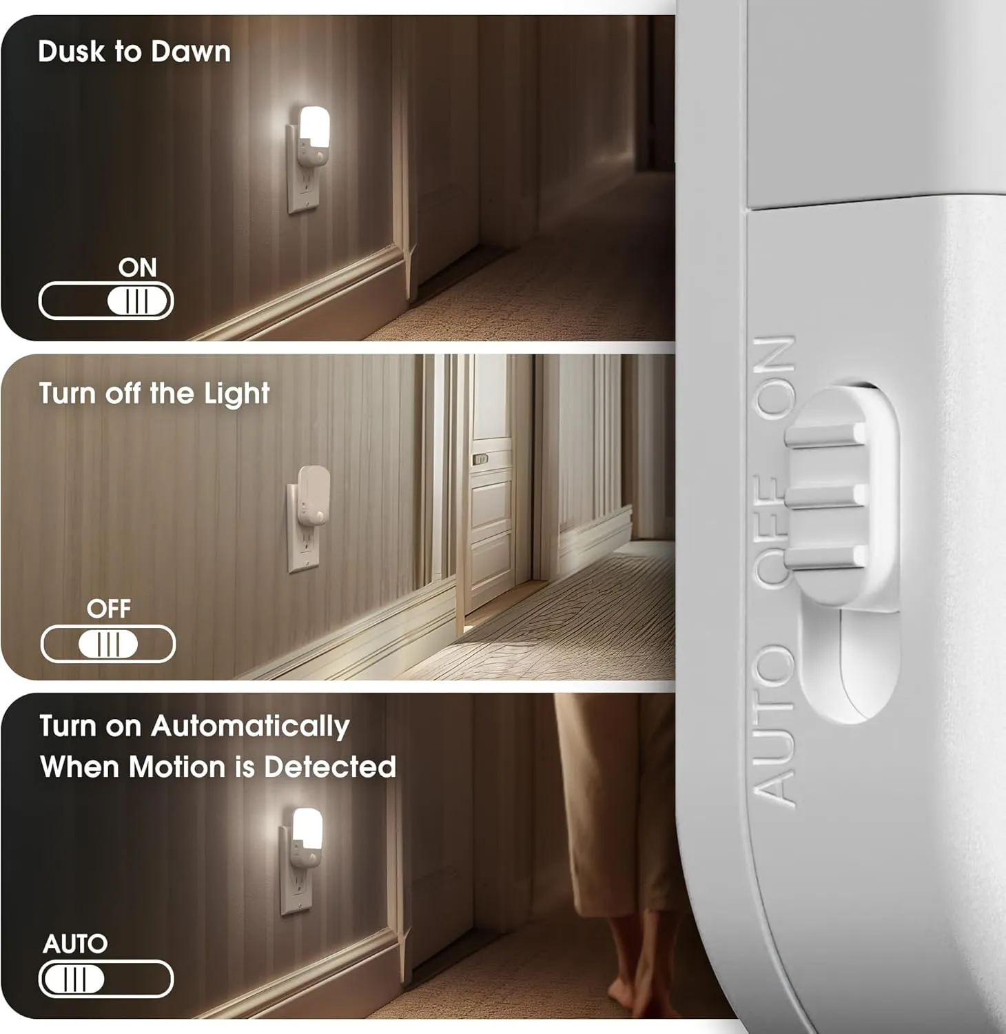 Briignite Motion Sensor Dusk to Dawn Night Light 2Pack, Dimmable LED Night Light for Kids, Plug into Wall for Bedroom, Living Room