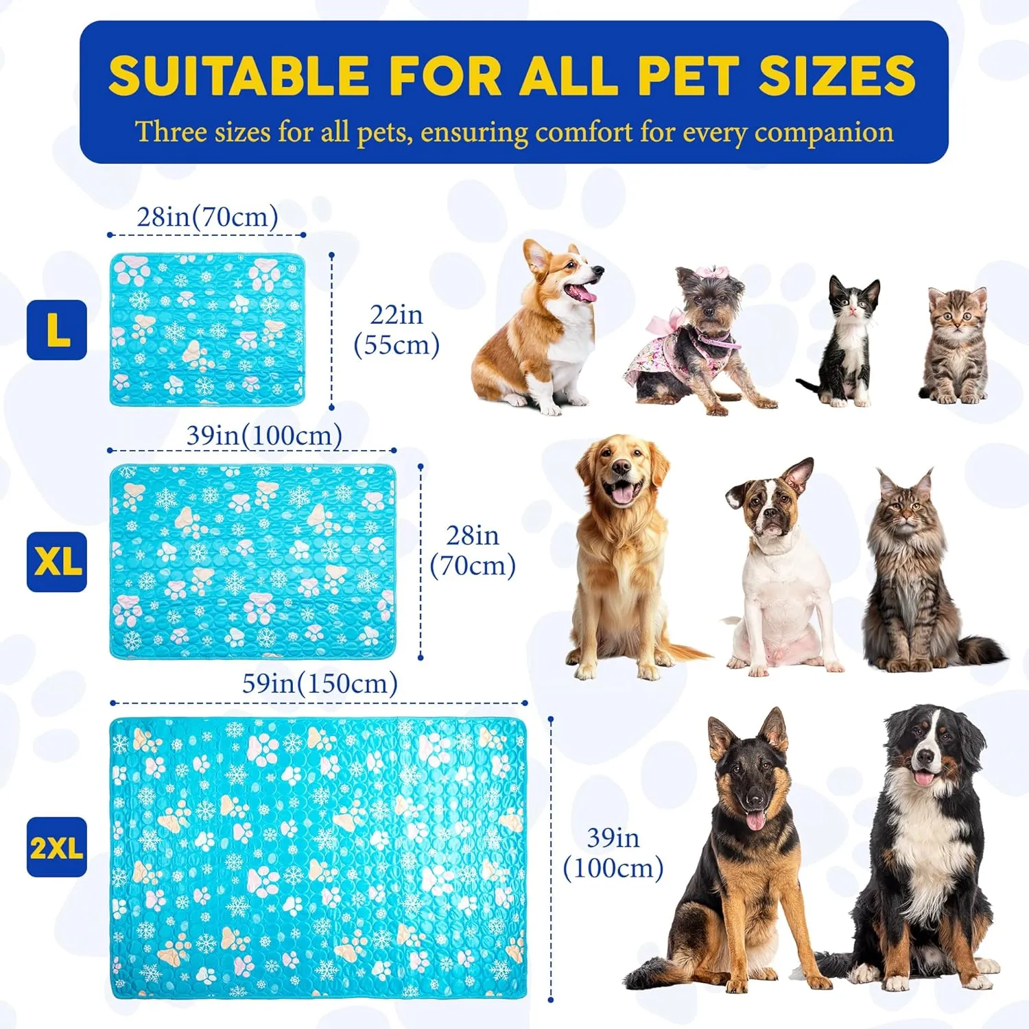 Cooling Mat for Dogs Large, 39'' x 28''Arc-Chill Ice Silk Chill Pads for Large Dogs Summer Reusable Pet Cats Pets in Summer Keep Cool,Washable,Non-Slip&Foldable Blanket (Blue)