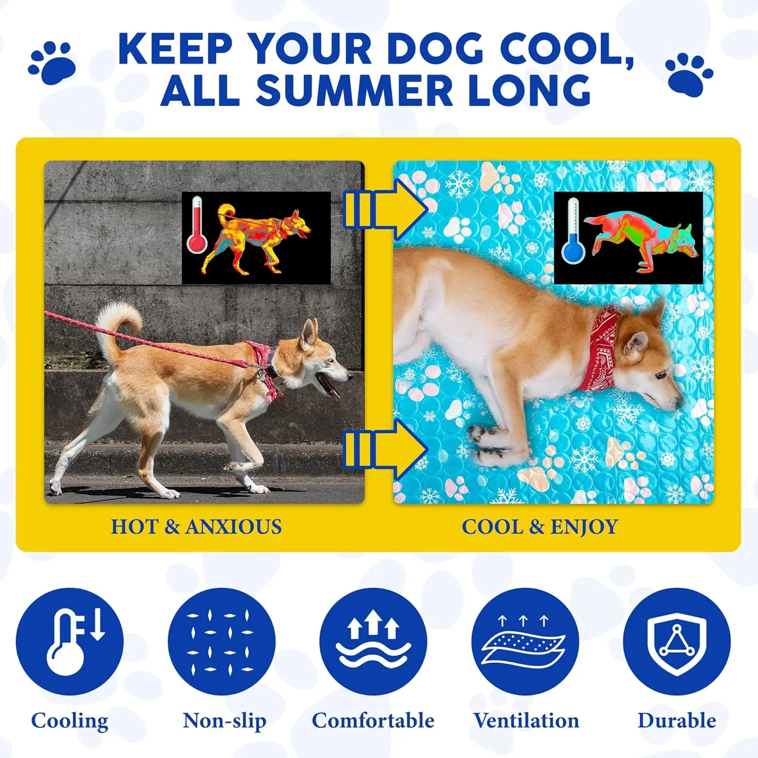 Cooling Mat for Dogs Large, 39'' x 28''Arc-Chill Ice Silk Chill Pads for Large Dogs Summer Reusable Pet Cats Pets in Summer Keep Cool,Washable,Non-Slip&Foldable Blanket (Blue)