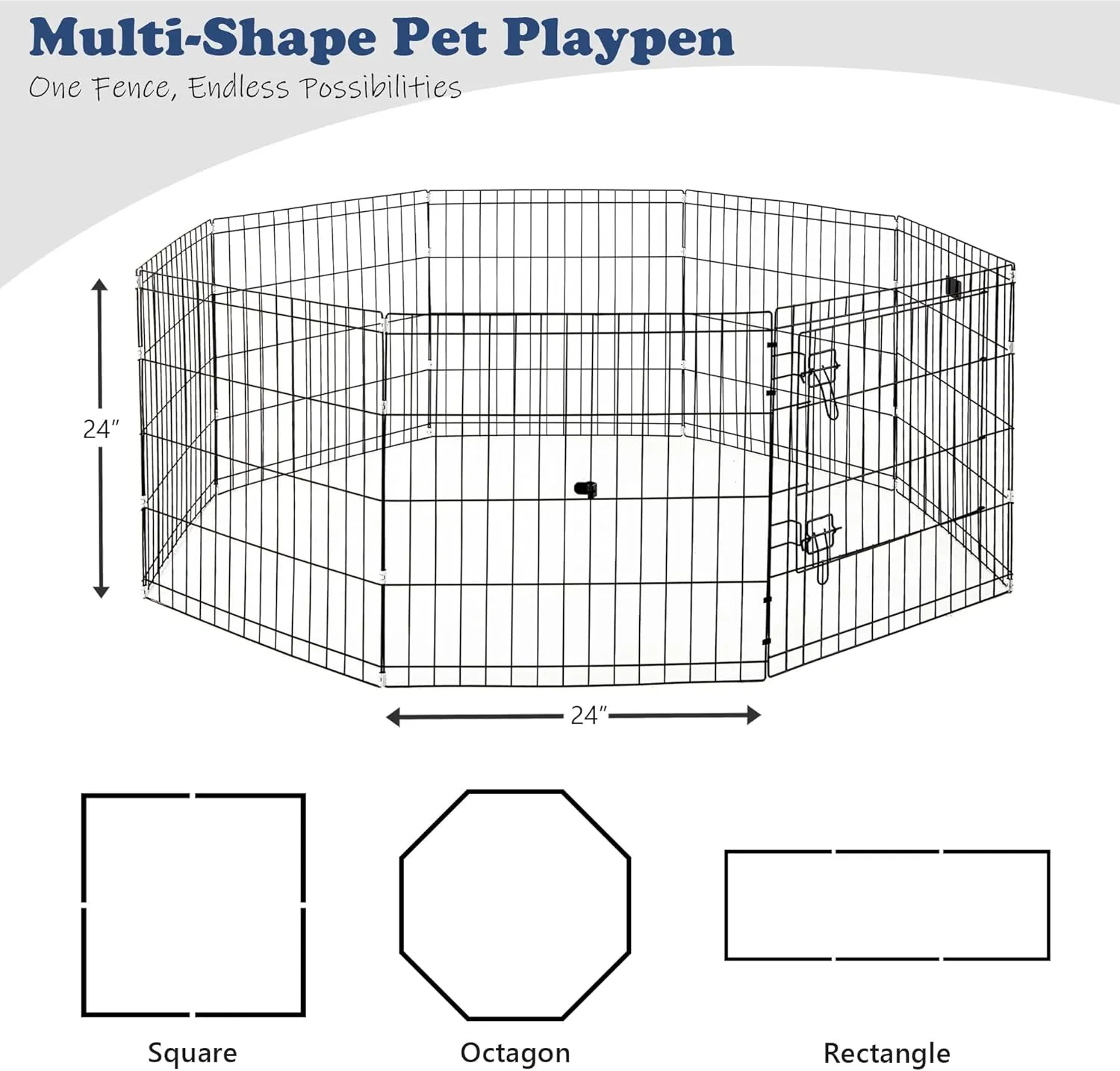 COOVA Foldable Octagonal Metal Dog Pen, Dog Exercise and Playpen, 24 Inches Wide x 24 Inches High, 8 Panels, Black