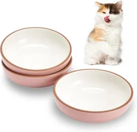 Cottagecore 5.19 in Ceramic Cat Dishes, 3 Pack, Light Pink, Shallow Design for Easy Feeding