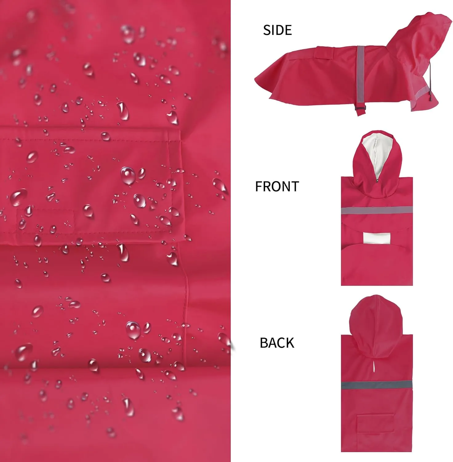 DELIFUR Large Dog Raincoat - Waterproof Dog Rain Poncho Adjustable Double Layer Rain Jacket with Hood for Medium Large Dogs Designed with Leash Hole Reflective Strip (Red,Medium)