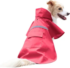 DELIFUR Large Dog Raincoat - Waterproof Dog Rain Poncho Adjustable Double Layer Rain Jacket with Hood for Medium Large Dogs Designed with Leash Hole Reflective Strip (Red,Medium)