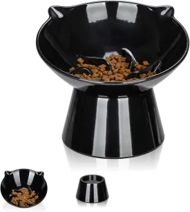Detachable Slow Feeder Cat Bowl- Elevated Cats Feeder Tilted, 7 Inch Large Extra Wide Raised Cat Food Bowl Whisker Friendly, for Indoor Cats and Small Dogs Anti-Vomiting Black