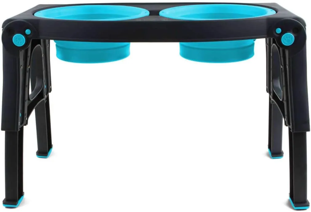 Dexas Popware for Pets Adjustable Height Double Pet Feeder, Gray/Blue, (PW120432312)