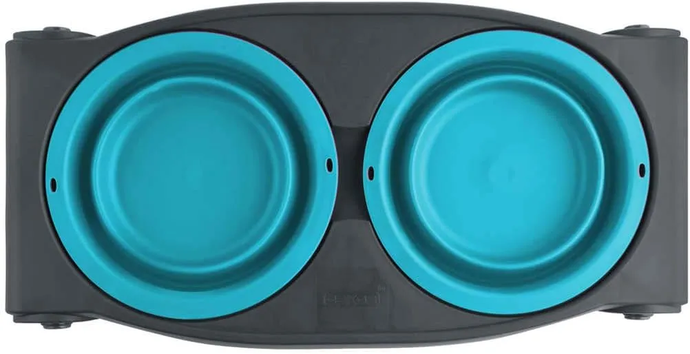 Dexas Popware for Pets Adjustable Height Double Pet Feeder, Gray/Blue, (PW120432312)