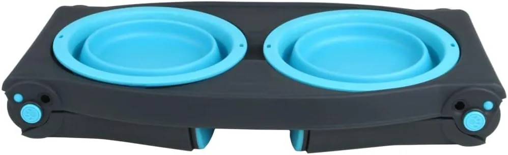 Dexas Popware for Pets Adjustable Height Double Pet Feeder, Gray/Blue, (PW120432312)