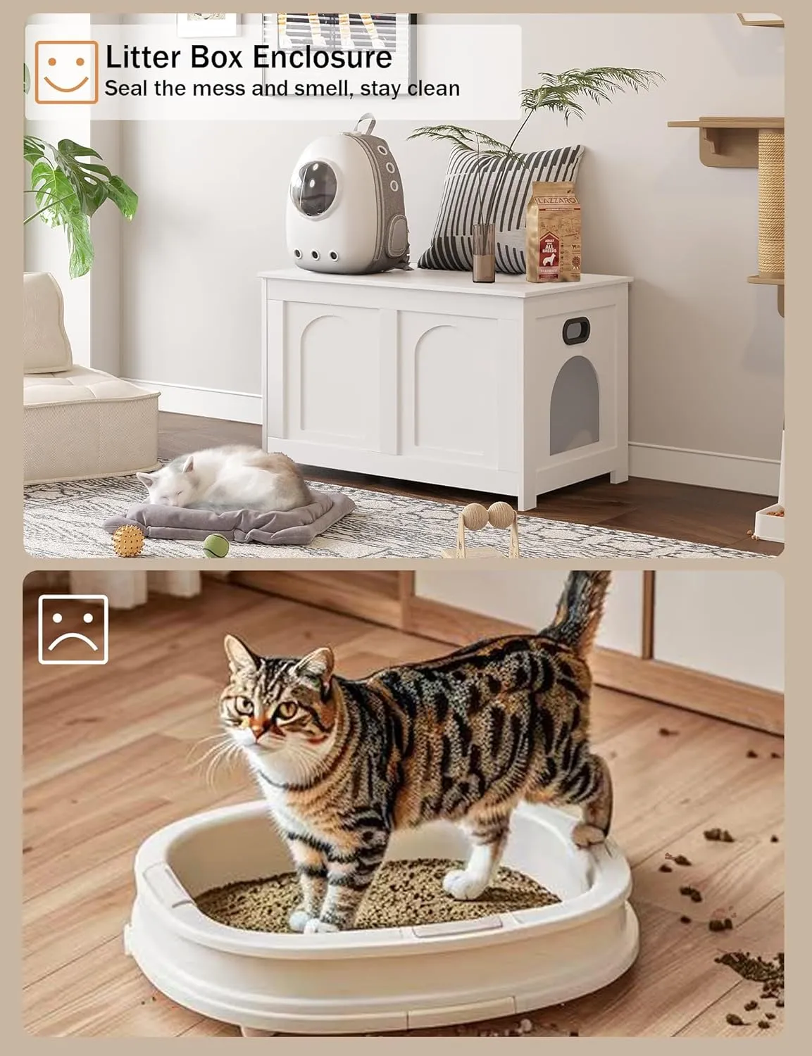 DINZI LVJ Cat Litter Box Enclosure, Flip Top Litter Box Furniture, Farmhouse Hidden Cat Washroom, Wooden Pet House, End Side Table, 31.5" L x 19.7" W x 19.7" H, Sturdy and Easy to Assemble, White