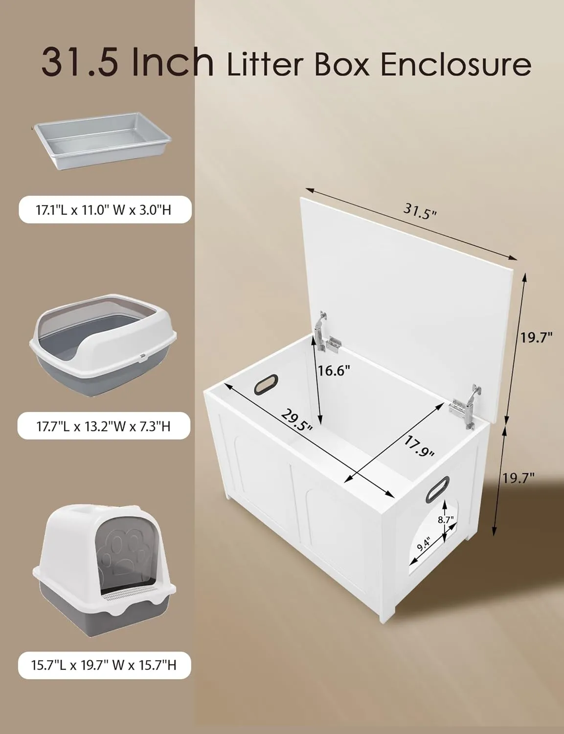 DINZI LVJ Cat Litter Box Enclosure, Flip Top Litter Box Furniture, Farmhouse Hidden Cat Washroom, Wooden Pet House, End Side Table, 31.5" L x 19.7" W x 19.7" H, Sturdy and Easy to Assemble, White