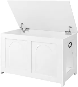 DINZI LVJ Cat Litter Box Enclosure, Flip Top Litter Box Furniture, Farmhouse Hidden Cat Washroom, Wooden Pet House, End Side Table, 31.5" L x 19.7" W x 19.7" H, Sturdy and Easy to Assemble, White