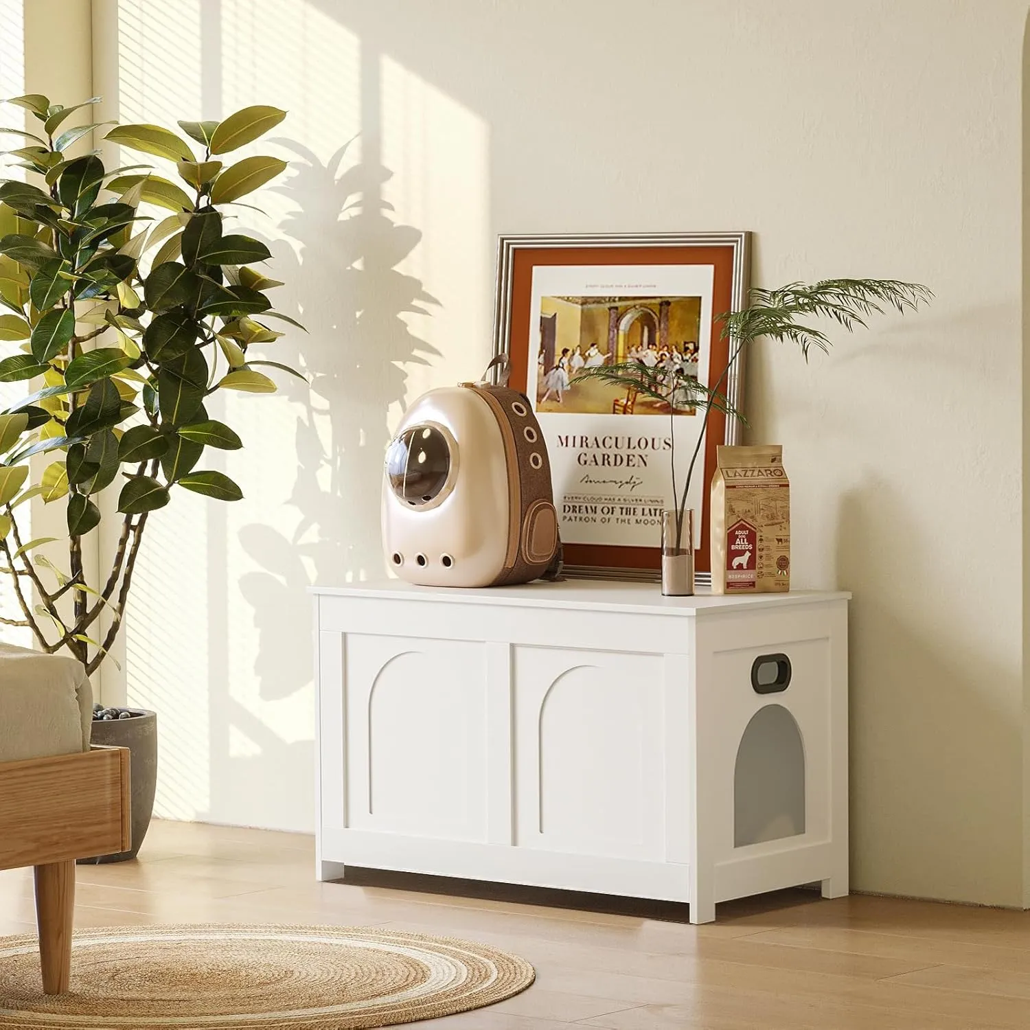DINZI LVJ Cat Litter Box Enclosure, Flip Top Litter Box Furniture, Farmhouse Hidden Cat Washroom, Wooden Pet House, End Side Table, 31.5" L x 19.7" W x 19.7" H, Sturdy and Easy to Assemble, White