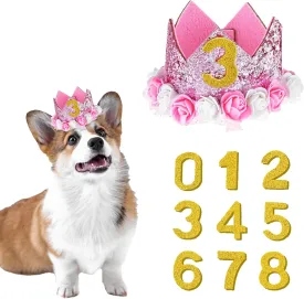 Dog Birthday Hats Girl Dogs Birthday Hat with Number Dog Birthday Hat Crown for Small and Medium Pet Party Headband with Numbers(Pink)