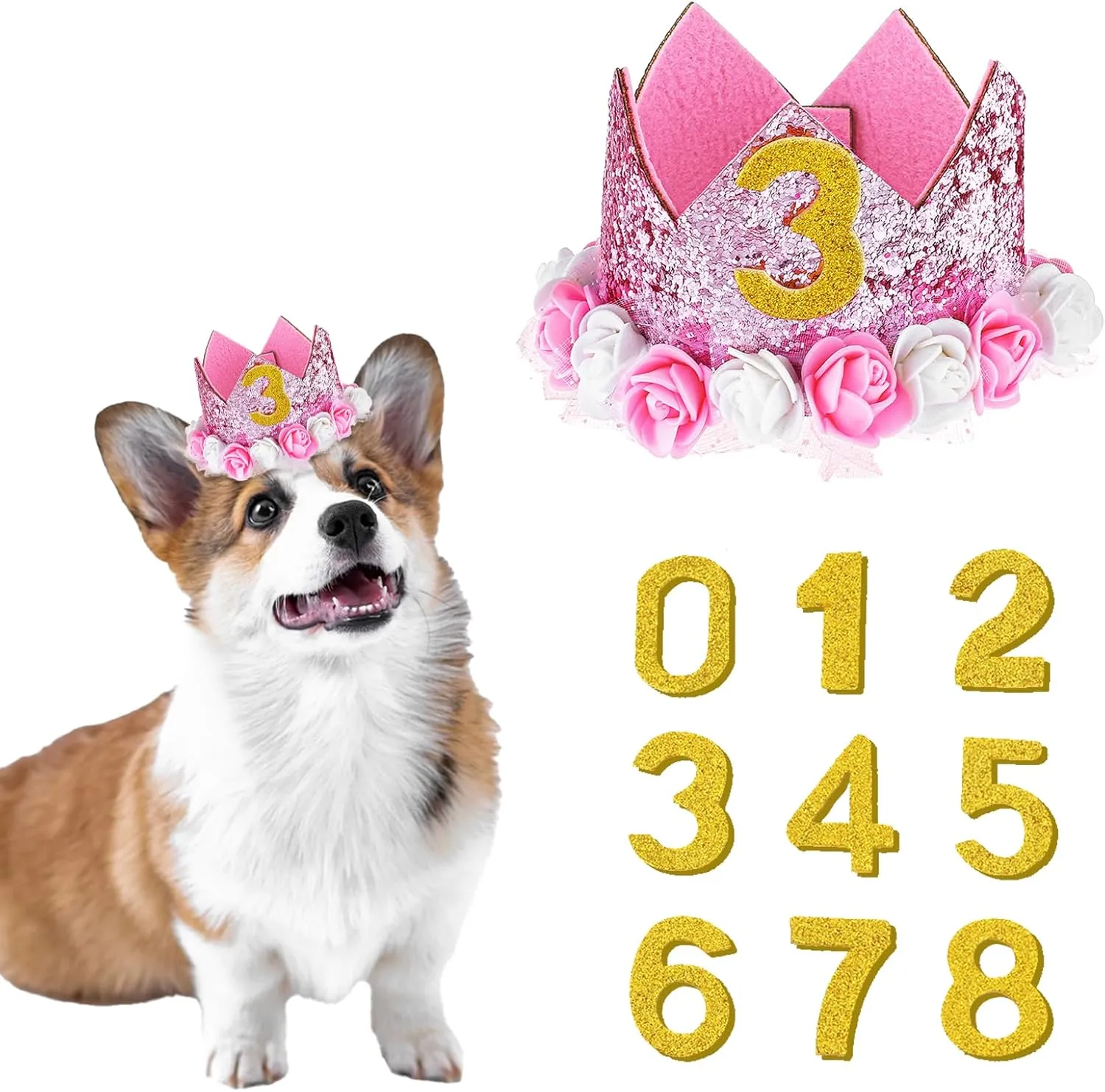 Dog Birthday Hats Girl Dogs Birthday Hat with Number Dog Birthday Hat Crown for Small and Medium Pet Party Headband with Numbers(Pink)
