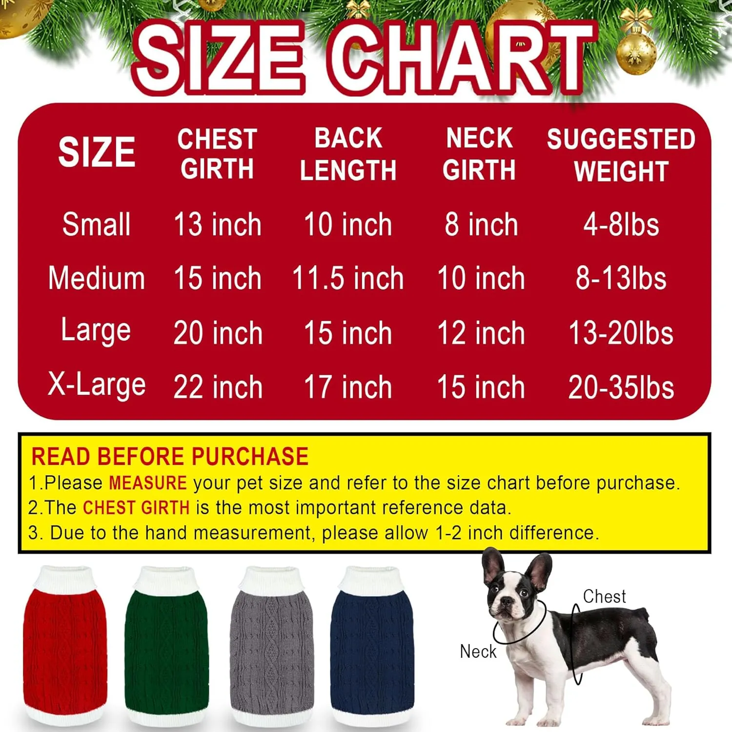 Dog Christmas Sweater Knitted Turtleneck Dog Sweater Warm Christmas Outfit Clothes for Small Medium Large Dogs Pets (Red, Large)