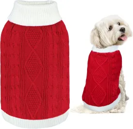 Dog Christmas Sweater Knitted Turtleneck Dog Sweater Warm Christmas Outfit Clothes for Small Medium Large Dogs Pets (Red, Large)