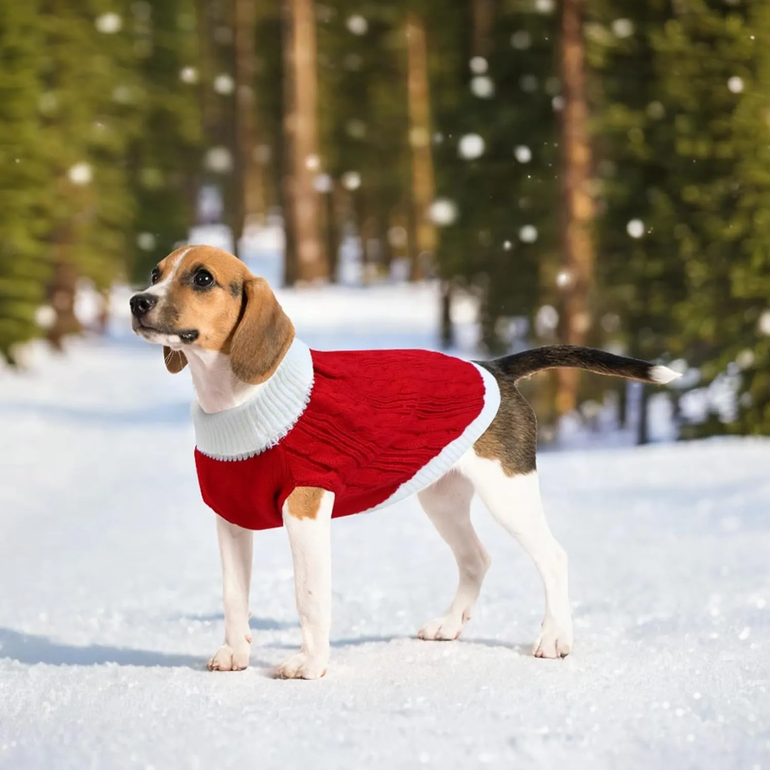 Dog Christmas Sweater Knitted Turtleneck Dog Sweater Warm Christmas Outfit Clothes for Small Medium Large Dogs Pets (Red, Large)