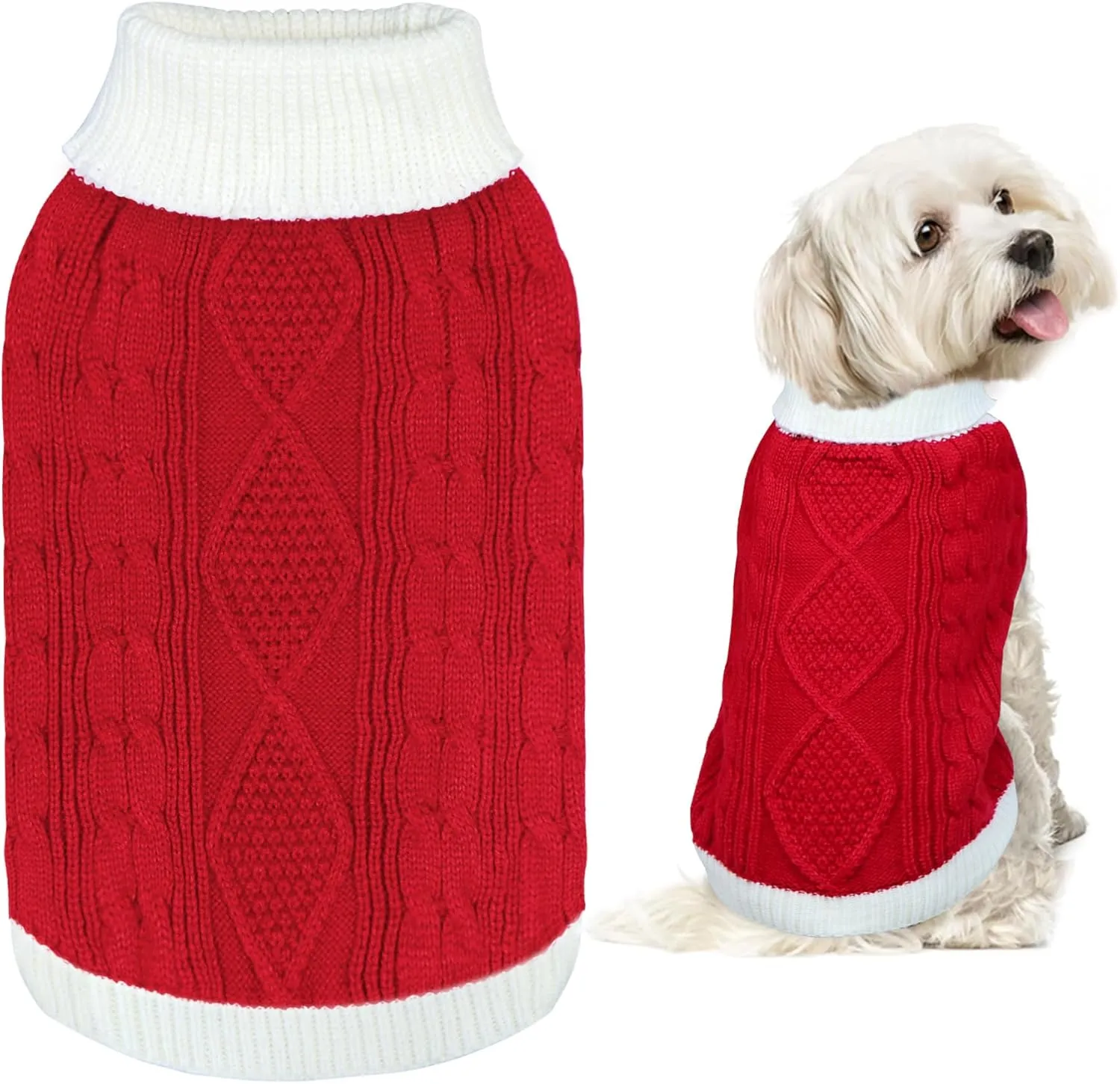 Dog Christmas Sweater Knitted Turtleneck Dog Sweater Warm Christmas Outfit Clothes for Small Medium Large Dogs Pets (Red, Large)
