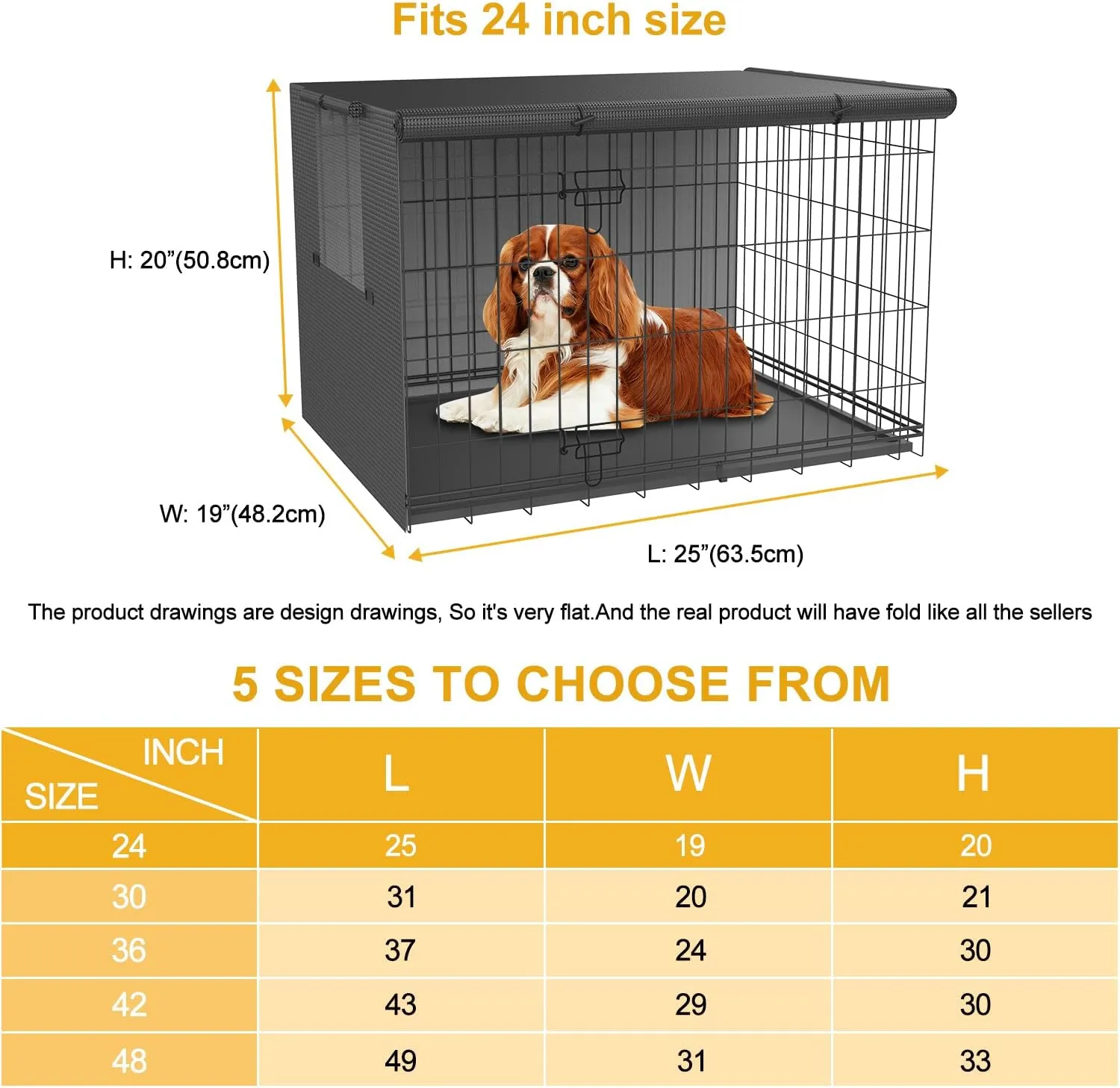 Dog Crate Cover-Double Door,Dog Kennel Cover,Crate Covers for Dog Cages-24 30 36 42 48 inches- Heavy Duty Polyester Pet Kennel Cover Universal Fit for Wire Dog Crate (24.0" L x 19.0" W x 20.0" H)