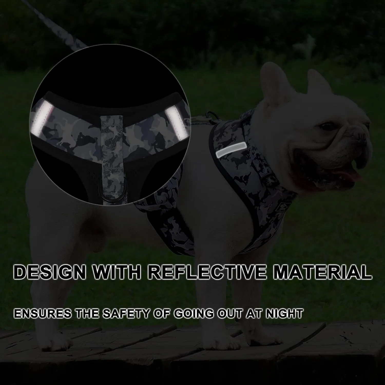 Dog Harness and Leash Set for Small Dogs, Adjustable Reflective No Pull Dog Vest Harness for Puppy with Bow-tie Collar, Leash and Poop Bag (L, Grey Camouflage)