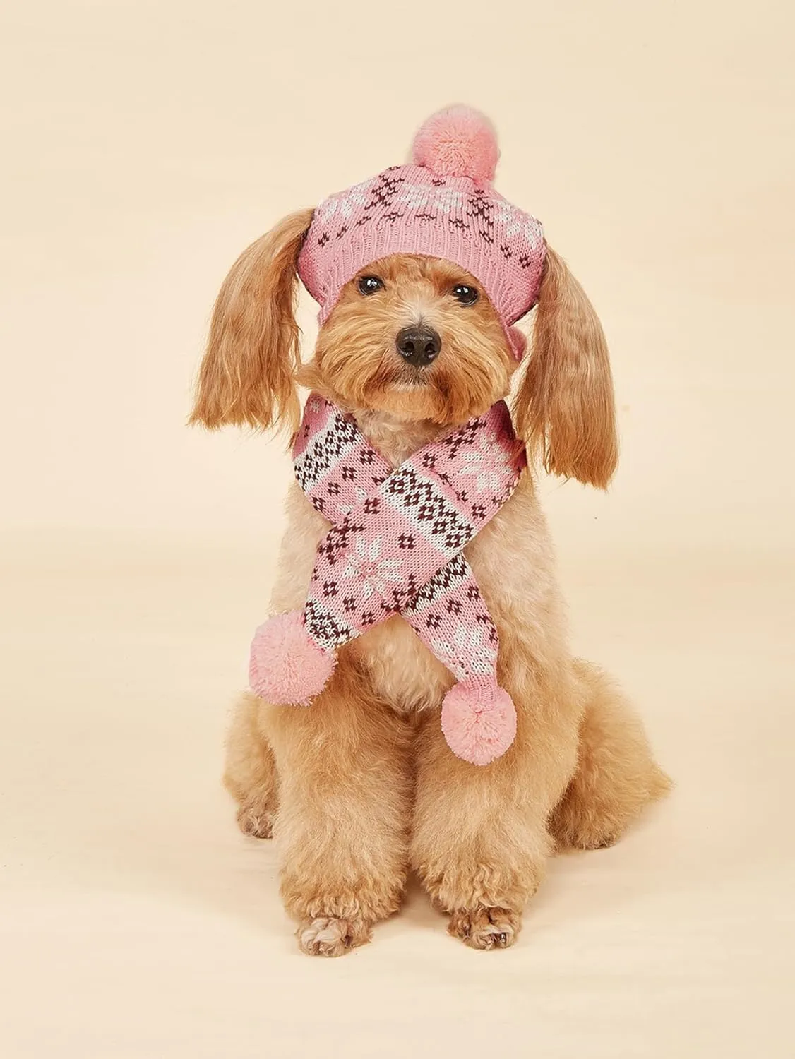 Dog Hat & Scarf Set, Dog Knitted Hat Pet Christmas Winter Warm Caps Cute Accessories Neck Ear Warmer Hood Warm Scarf Party Decoration for Pet Cat and Dog fit for Small A-Pink Wave Large